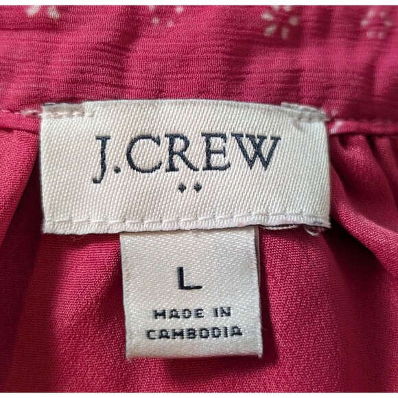 J Crew Size L Blouse Hot Pink  Romantic Buttons Puff Sleeve Casual Coquette - Picture 8 of 10